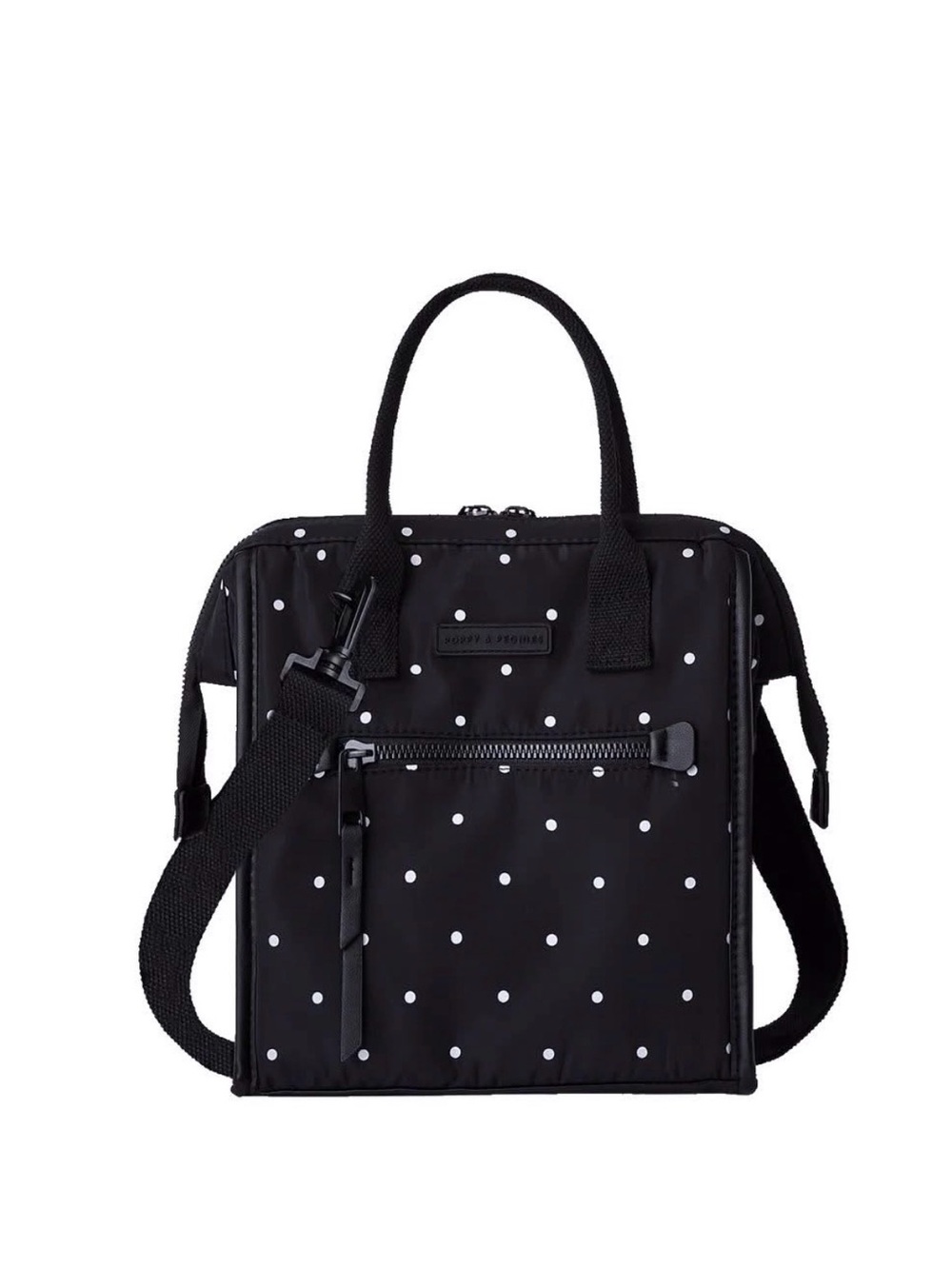 ISO Poppy & Peonies Black and White Polka Dot Tote Lunch Bag